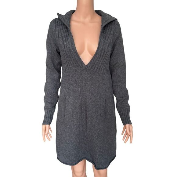 Old Navy gray wool blend knit ribbed v-neck sweater dress tunic size M - Picture 1 of 7